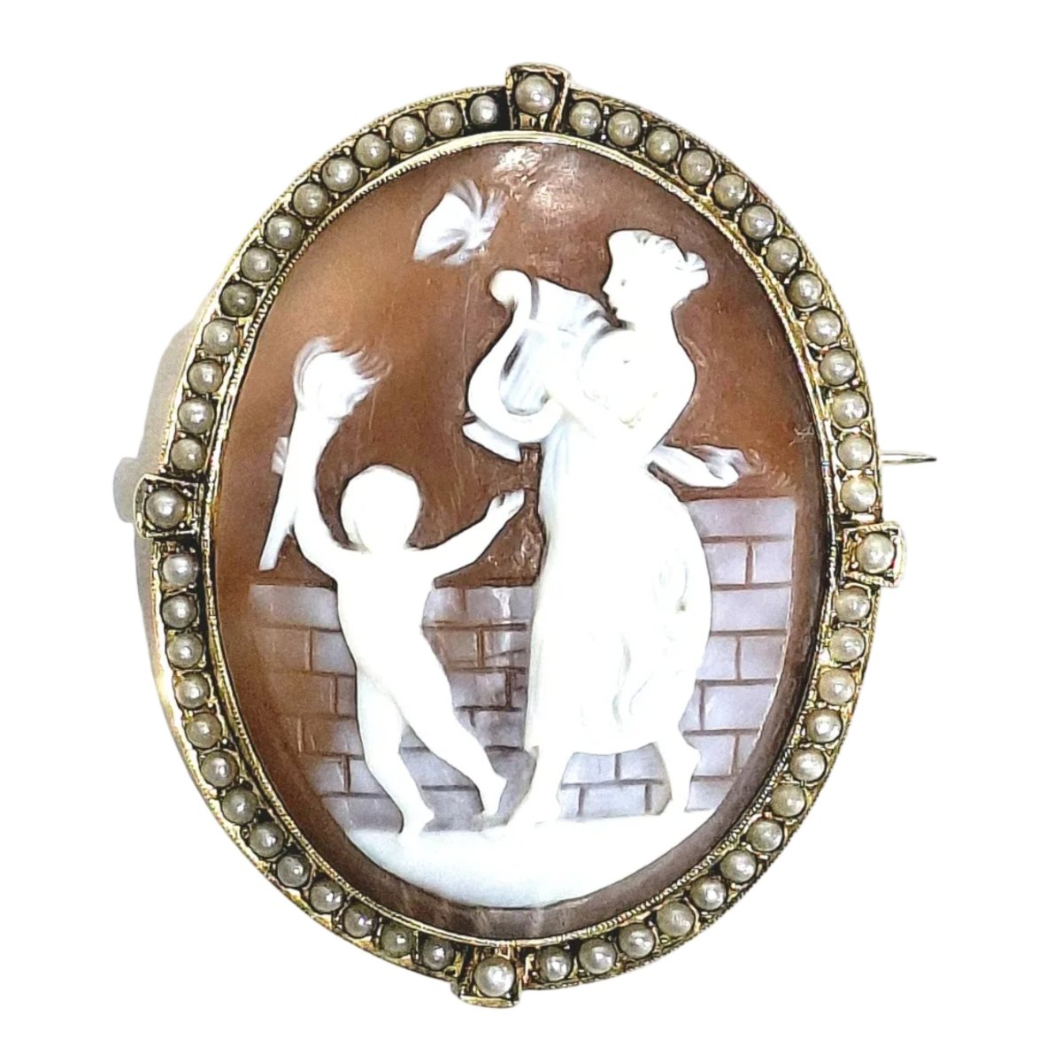 Broche Camée en or jaune et perles - Castafiore