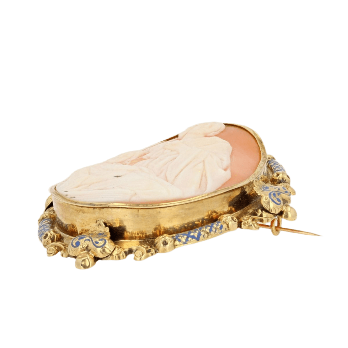 Broche Camée en or jaune et perles - Castafiore