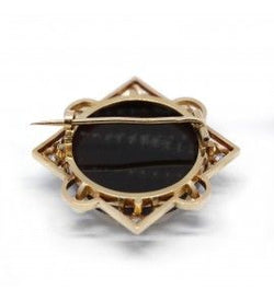 Broche Camée - Or jaune, diamants et perles - Castafiore