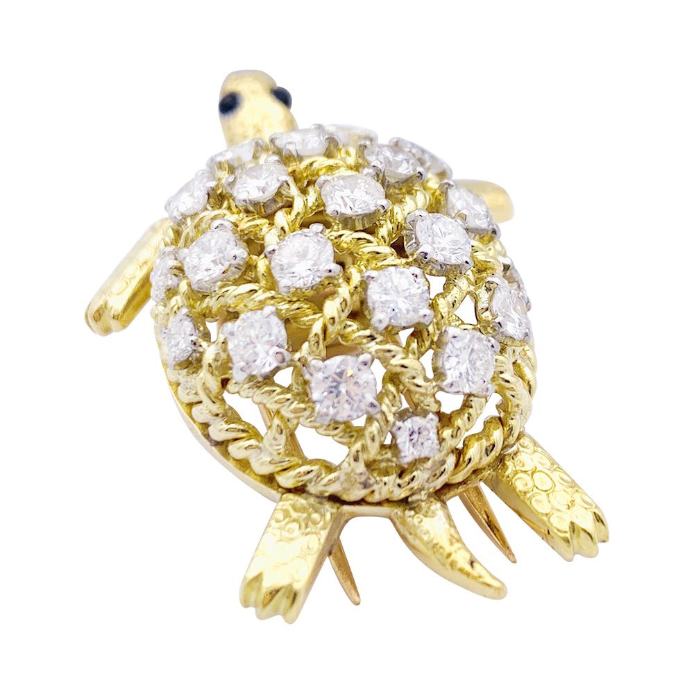 Broche CARTIER vintage, "Tortue", or jaune et diamants - Castafiore
