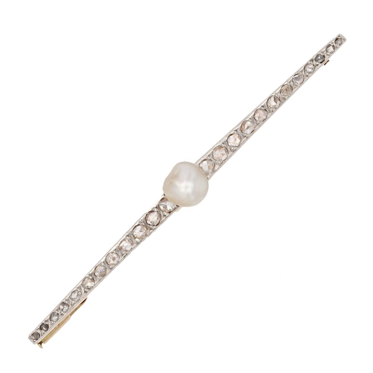 Broche CHARLES TEMPLIER Barrette en or jaune et platine avec perle fine et diamants - Castafiore
