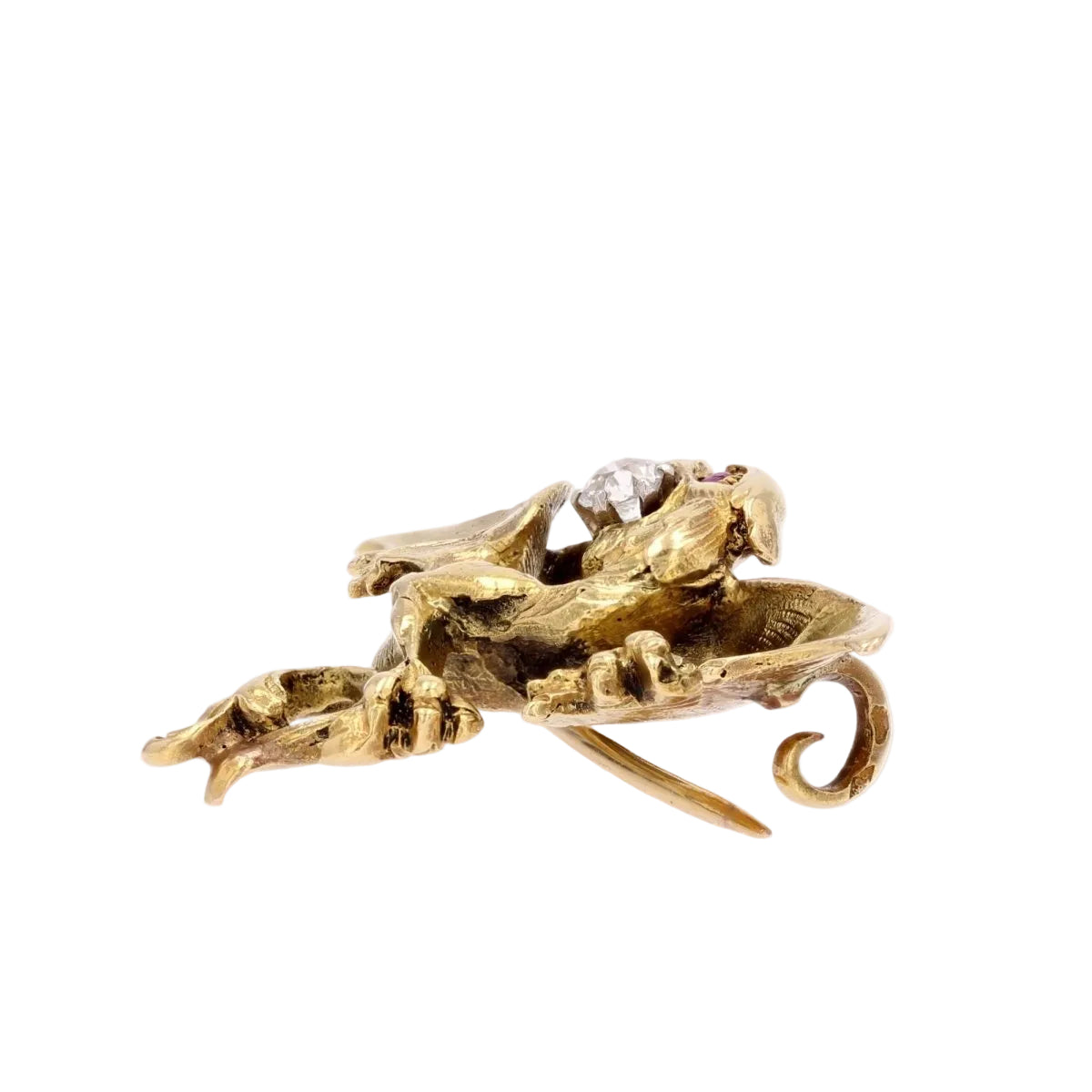 Broche CHIMÈRE Ancienne en or jaune diamant et rubis - Castafiore