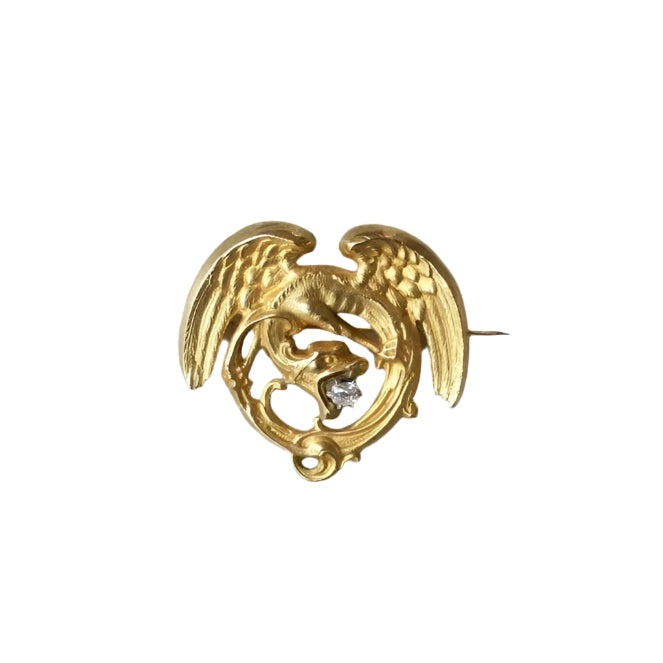 Broche Chimère Ancienne Or et Diamant - Castafiore