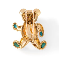 Broche Clip BOUCHERON Ours en or jaune, saphir, rubis, émeraudes, turquoises et diamants - Castafiore