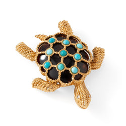 Broche Clip BOUCHERON Tortue en or jaune, turquoises et diamants - Castafiore