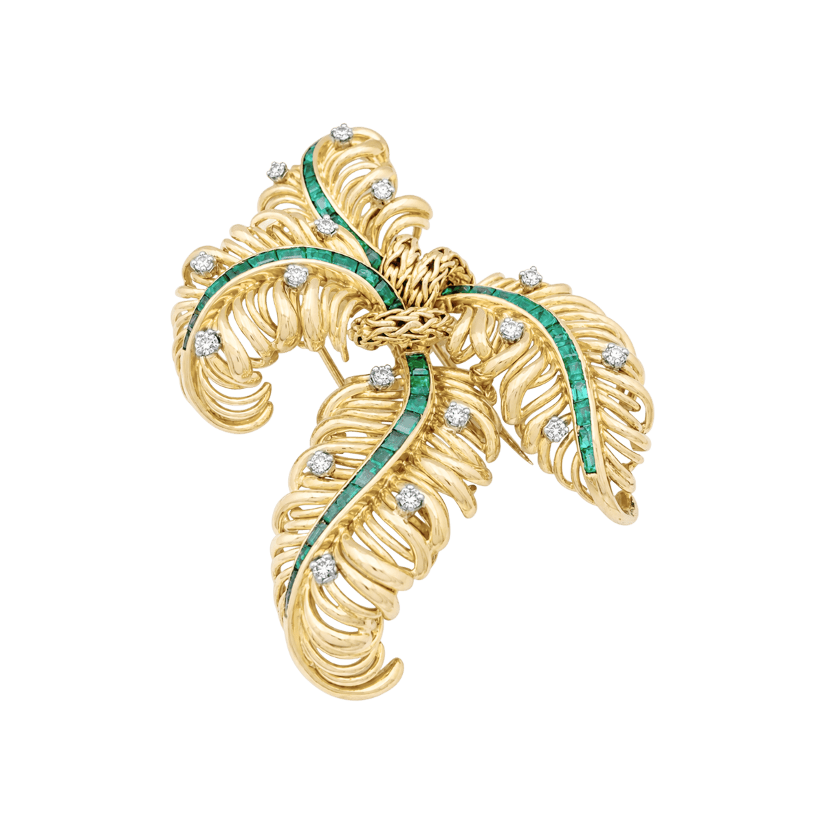 Broche Clip CHAUMET "Panache" en or jaune, émeraudes et diamants - Castafiore