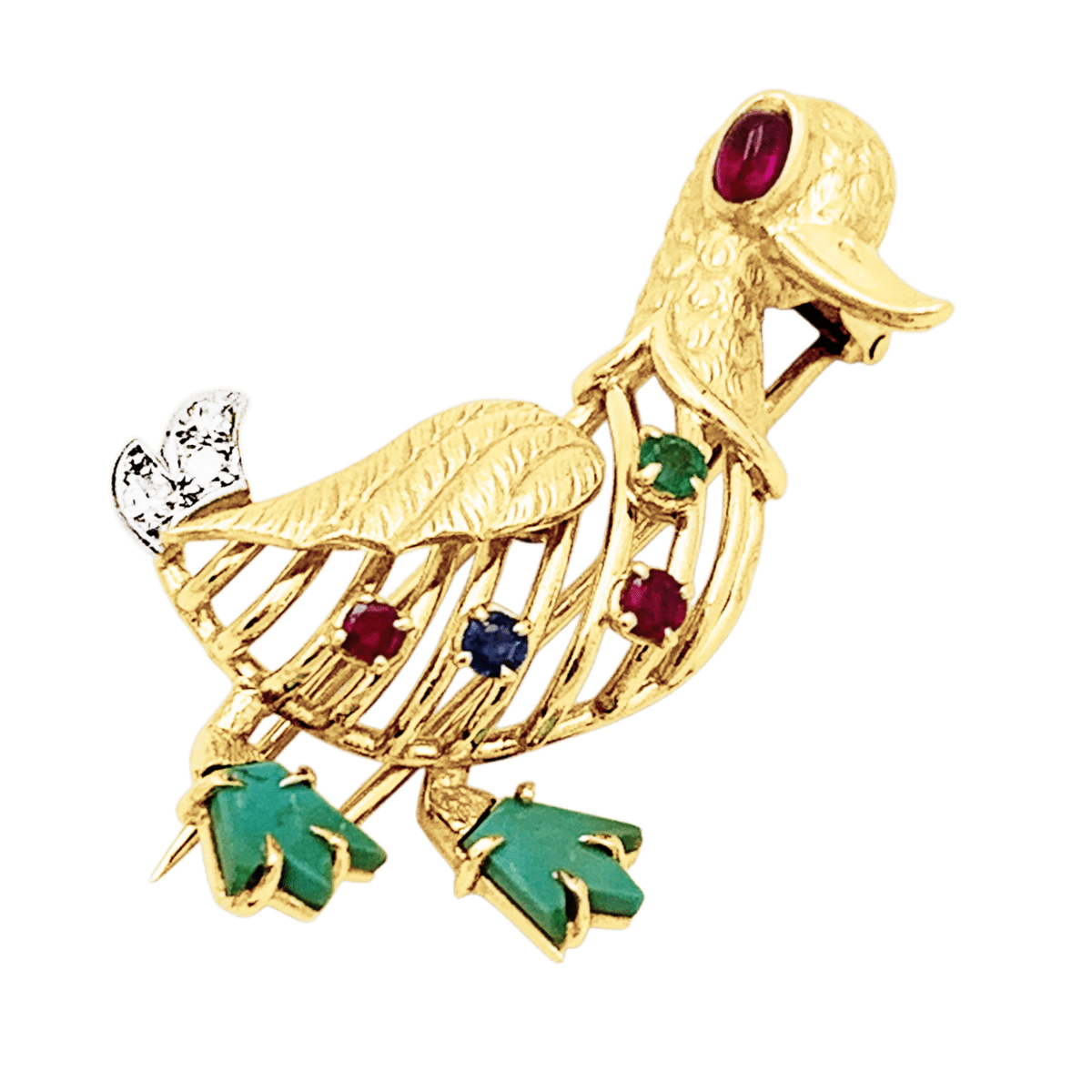 Broche Clip en or blanc, or jaune, rubis, émeraude, , turquoises, saphir et diamants - Castafiore