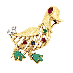 Broche Clip en or blanc, or jaune, rubis, émeraude, , turquoises, saphir et diamants - Castafiore