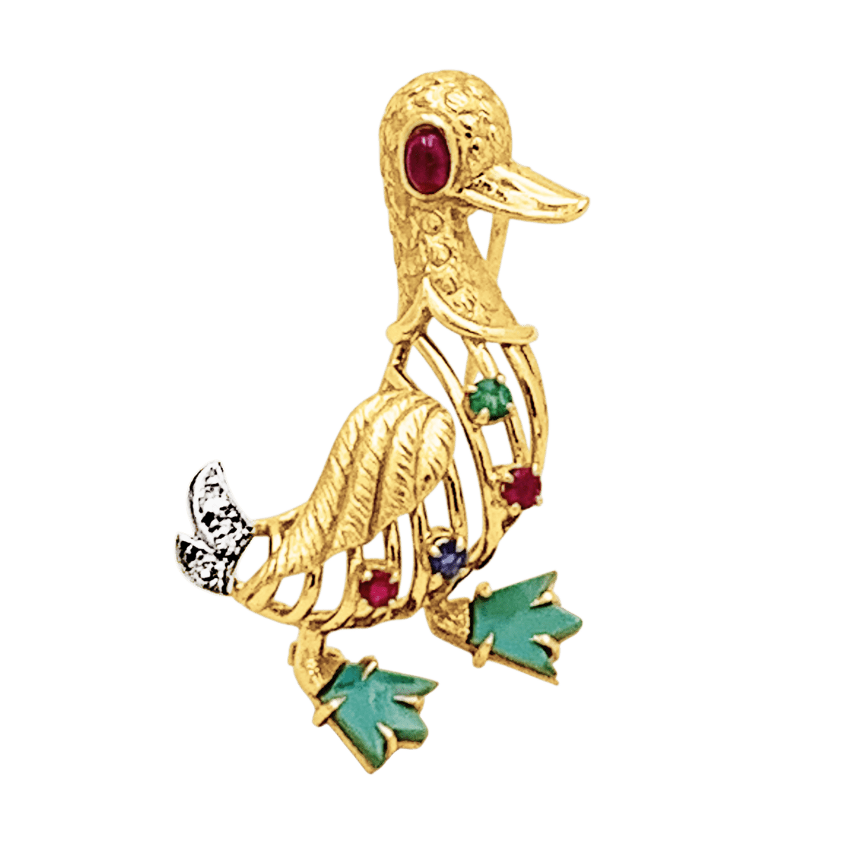 Broche Clip en or blanc, or jaune, rubis, émeraude, , turquoises, saphir et diamants - Castafiore