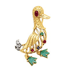 Broche Clip en or blanc, or jaune, rubis, émeraude, , turquoises, saphir et diamants - Castafiore