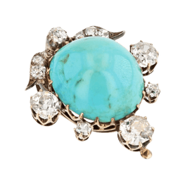 Broche Clip en or jaune, argent, turquoise et diamants - Castafiore