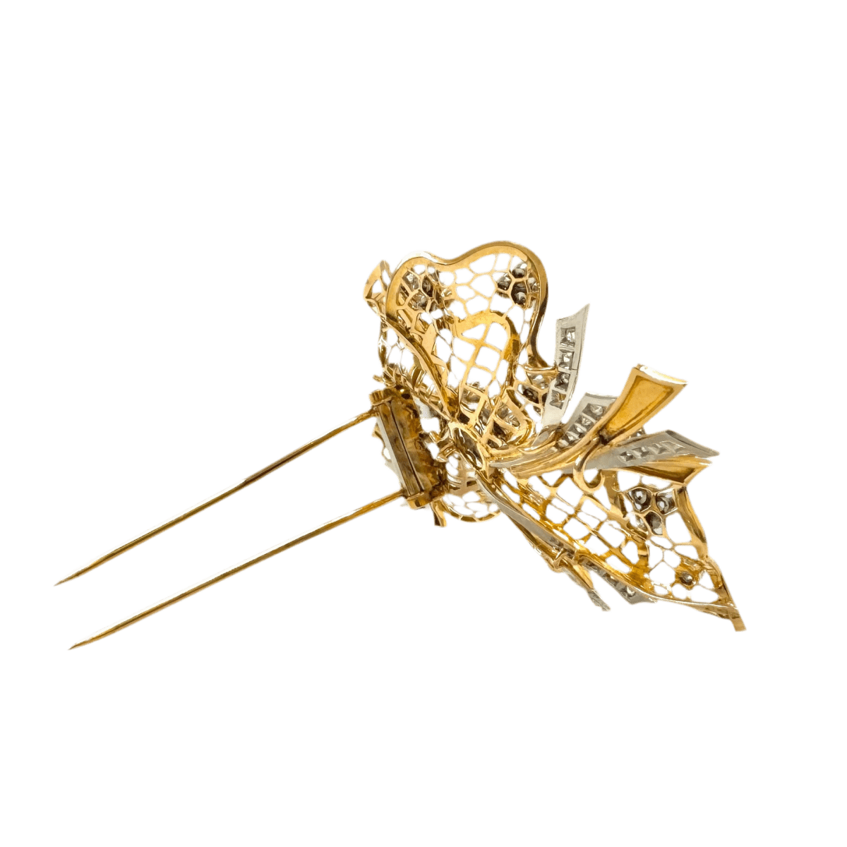 Broche Clip en or jaune, platine et diamants - Castafiore