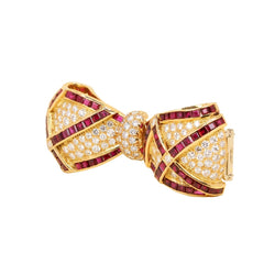 Broche Clip en or jaune, rubis et diamants - Castafiore