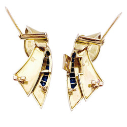 Broche Clip en or rose et pierres bleues. - Castafiore