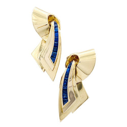 Broche Clip en or rose et pierres bleues. - Castafiore