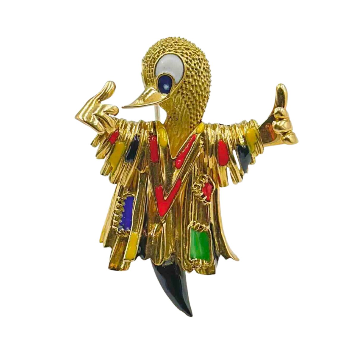 Broche Clip FRED "Pingouin" en or jaune et émail - Castafiore