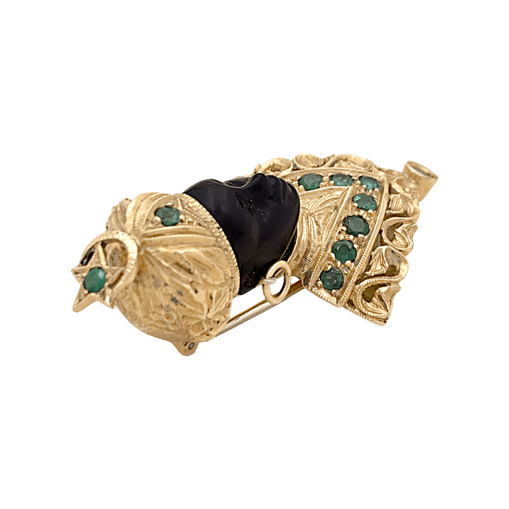 Broche Clip G.NARDI Moretto en or jaune, émeraudes et ébène - Castafiore