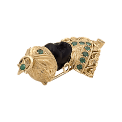 Broche Clip G.NARDI Moretto en or jaune, émeraudes et ébène - Castafiore