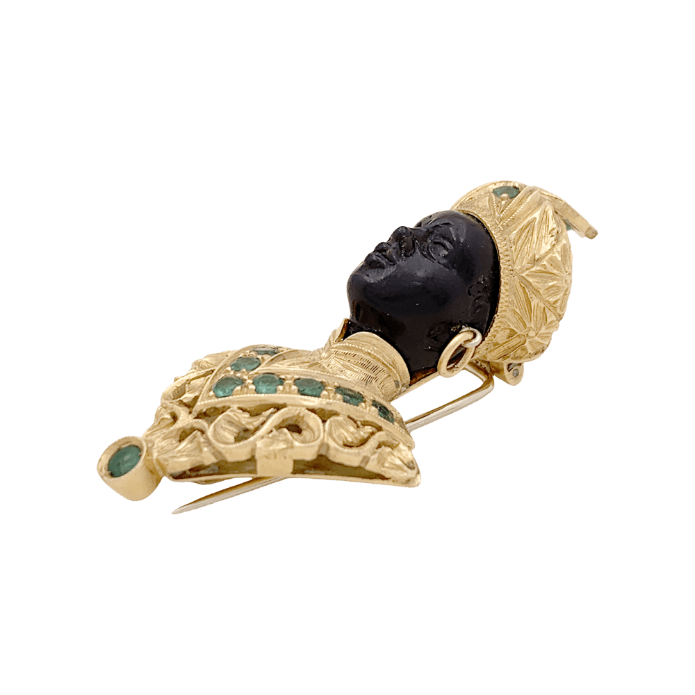 Broche Clip G.NARDI Moretto en or jaune, émeraudes et ébène - Castafiore