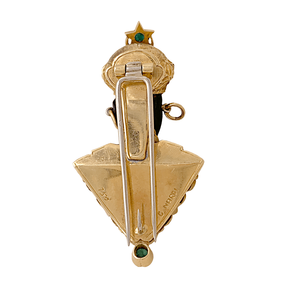 Broche Clip G.NARDI Moretto en or jaune, émeraudes et ébène - Castafiore