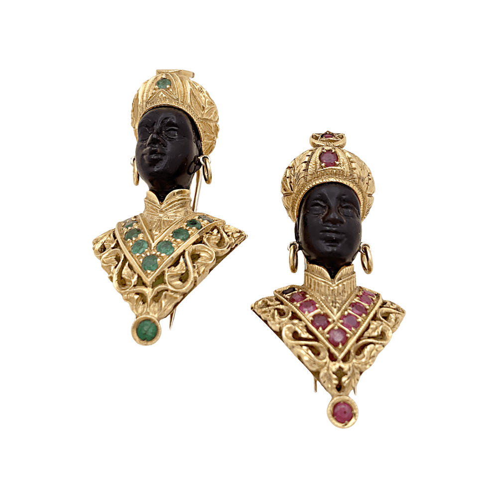 Broche Clip G.NARDI "Moretto" en or jaune, rubis et ébène - Castafiore