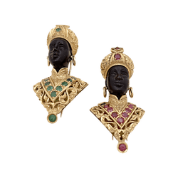 Broche Clip G.NARDI "Moretto" en or jaune, rubis et ébène - Castafiore