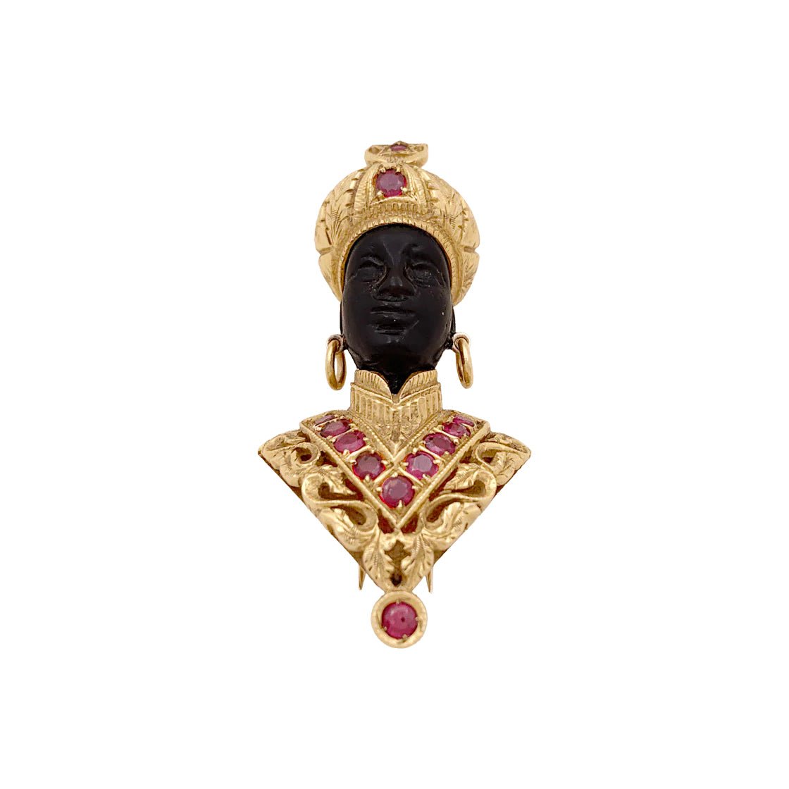Broche Clip NARDI "Moretto" en or jaune, rubis et ébène - Castafiore