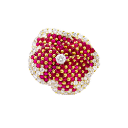Broche Clip "Pensée" en or jaune, rubis et diamants - Castafiore