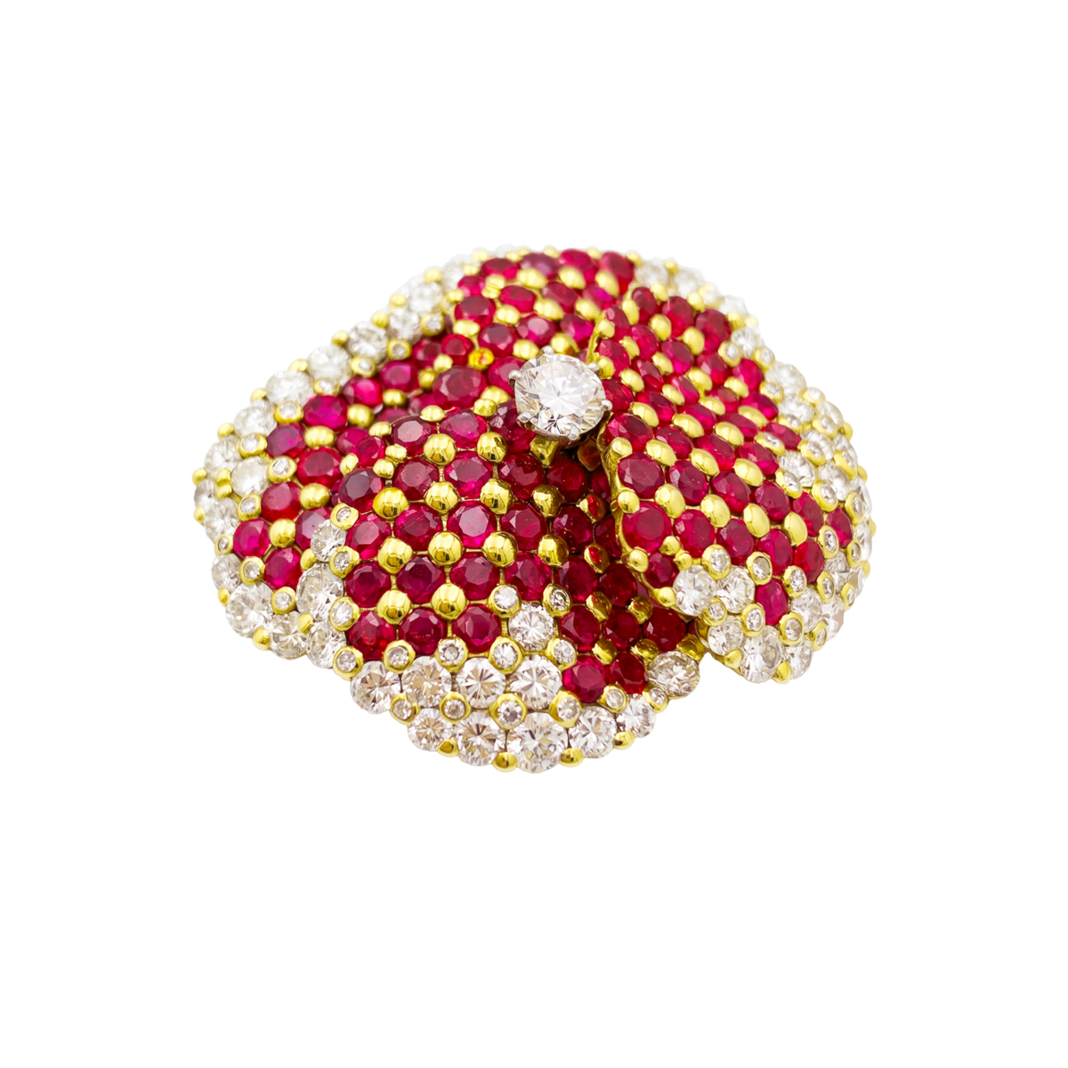 Broche Clip "Pensée" en or jaune, rubis et diamants - Castafiore