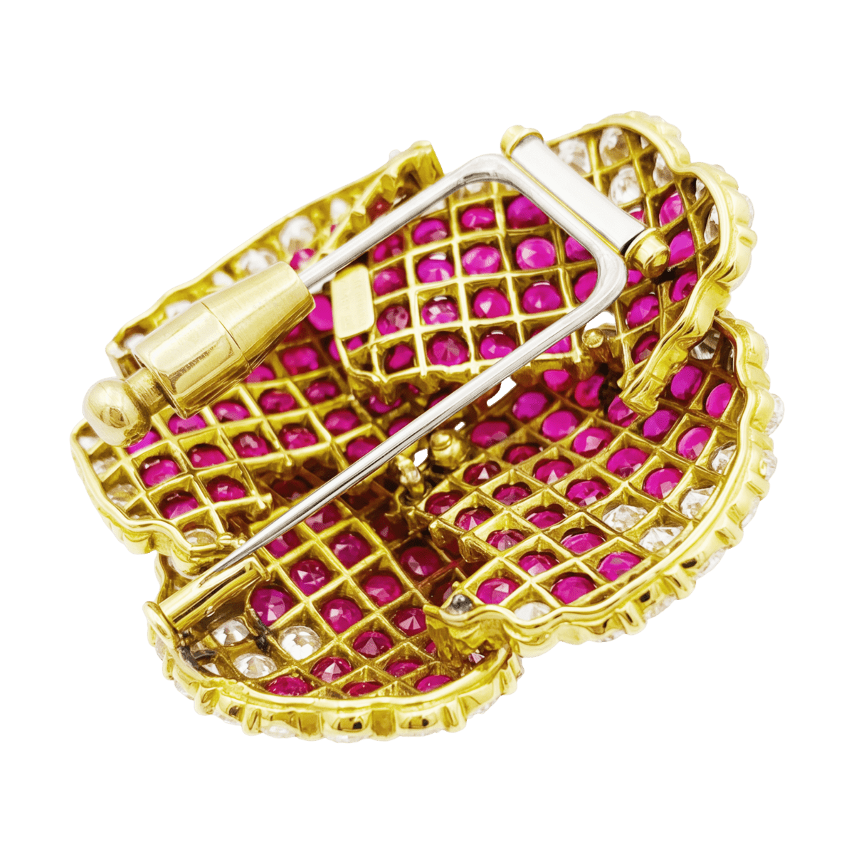 Broche Clip "Pensée" en or jaune, rubis et diamants - Castafiore