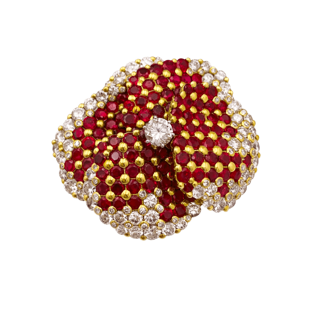 Broche Clip "Pensée" en or jaune, rubis et diamants - Castafiore