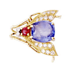 Broche Clip VAN CLEEF & ARPELS "Abeille" en or jaune, platine, saphir, rubis et diamants - Castafiore