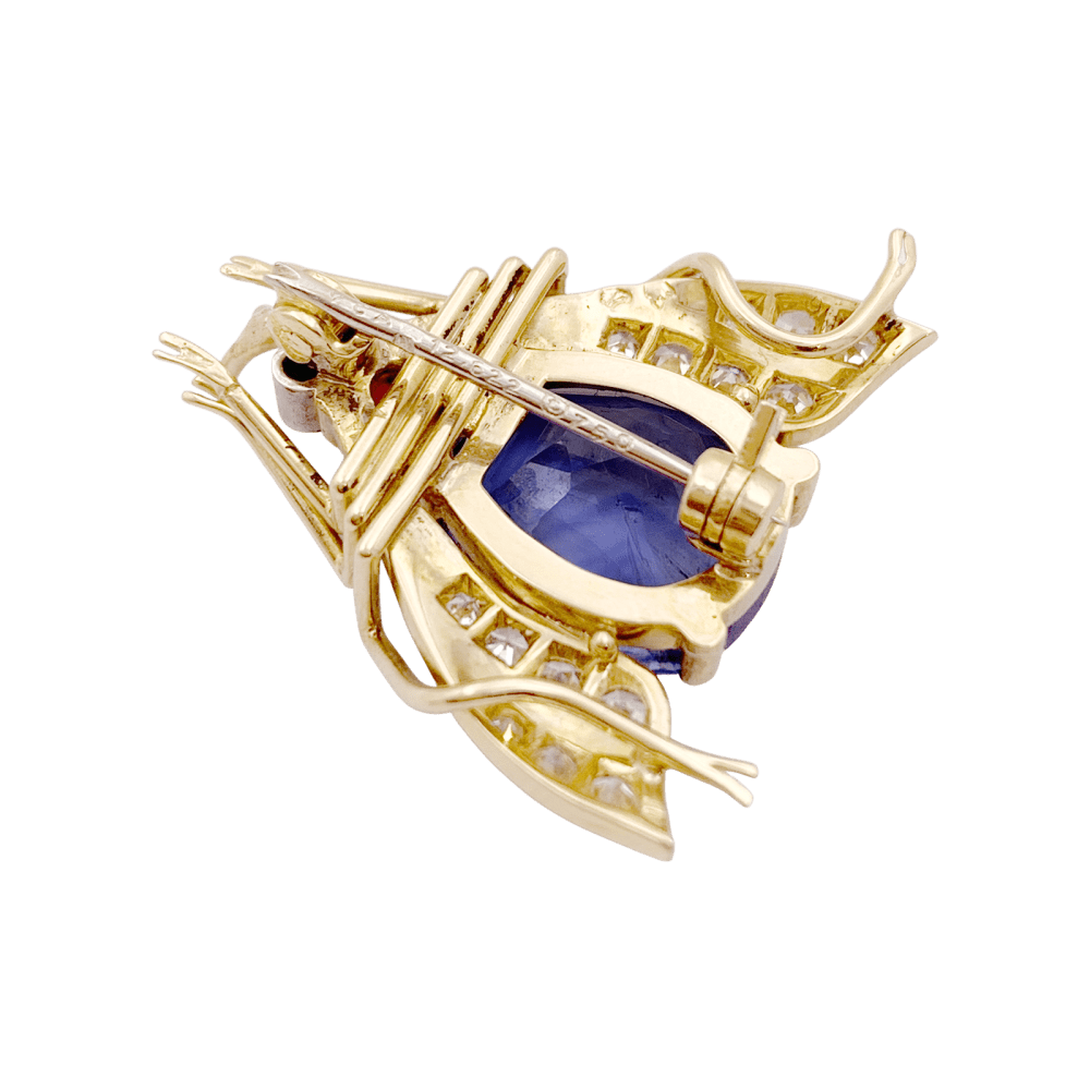 Broche Clip VAN CLEEF & ARPELS "Abeille" en or jaune, platine, saphir, rubis et diamants - Castafiore