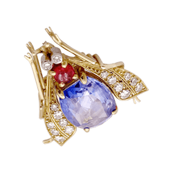 Broche Clip VAN CLEEF & ARPELS "Abeille" en or jaune, platine, saphir, rubis et diamants - Castafiore