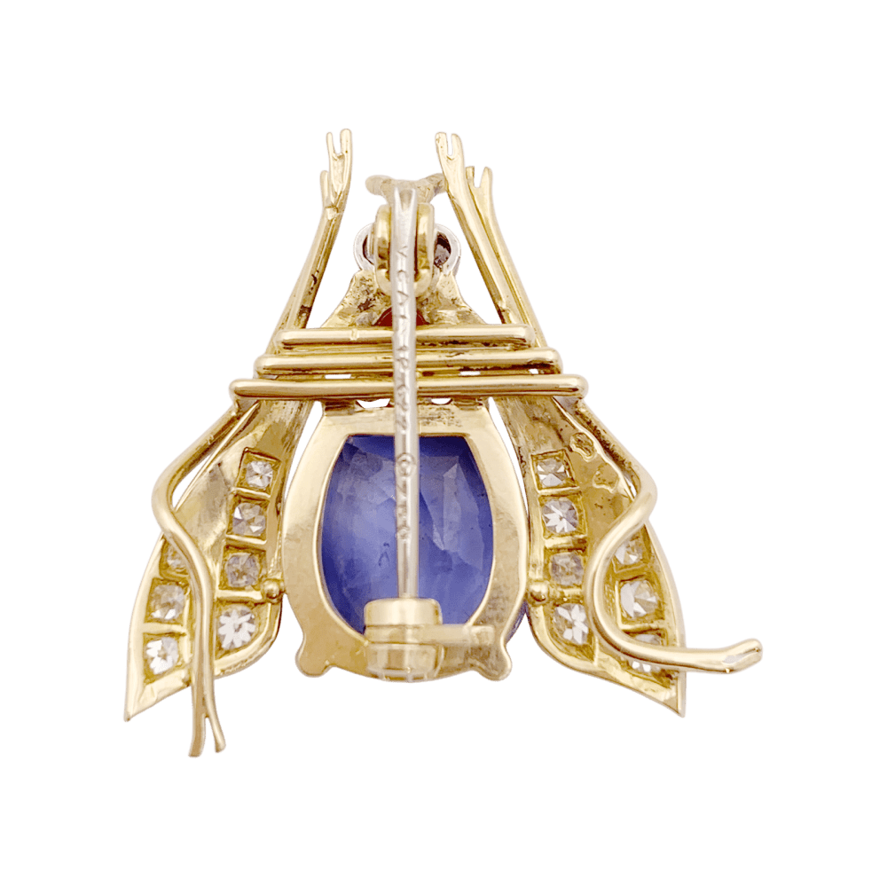 Broche Clip VAN CLEEF & ARPELS "Abeille" en or jaune, platine, saphir, rubis et diamants - Castafiore