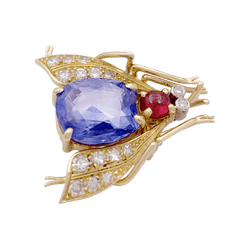Broche Clip VAN CLEEF & ARPELS "Abeille" en or jaune, platine, saphir, rubis et diamants - Castafiore