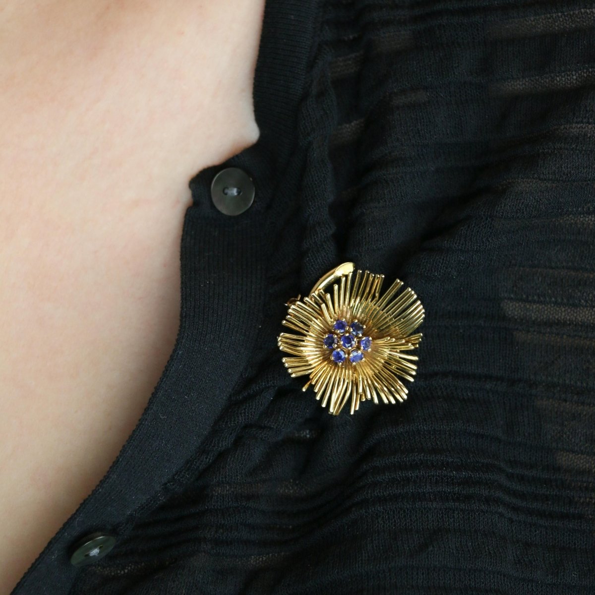 Broche Clip Van Cleef & Arpels en or jaune et saphirs - Castafiore