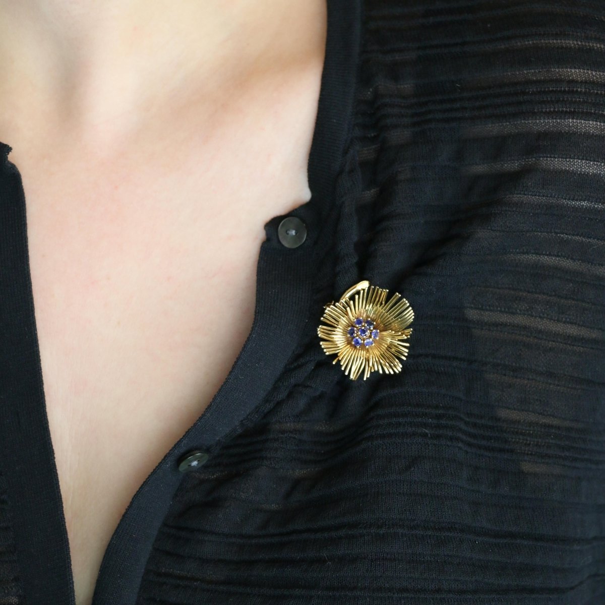 Broche Clip Van Cleef & Arpels en or jaune et saphirs - Castafiore