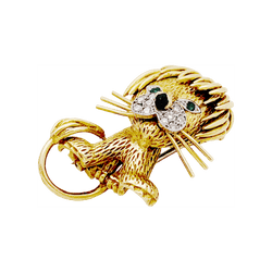 Broche Clip VAN CLEEF & ARPELS "Lion Ébouriffé" en or jaune, or blanc, émail, émeraudes et diamants - Castafiore