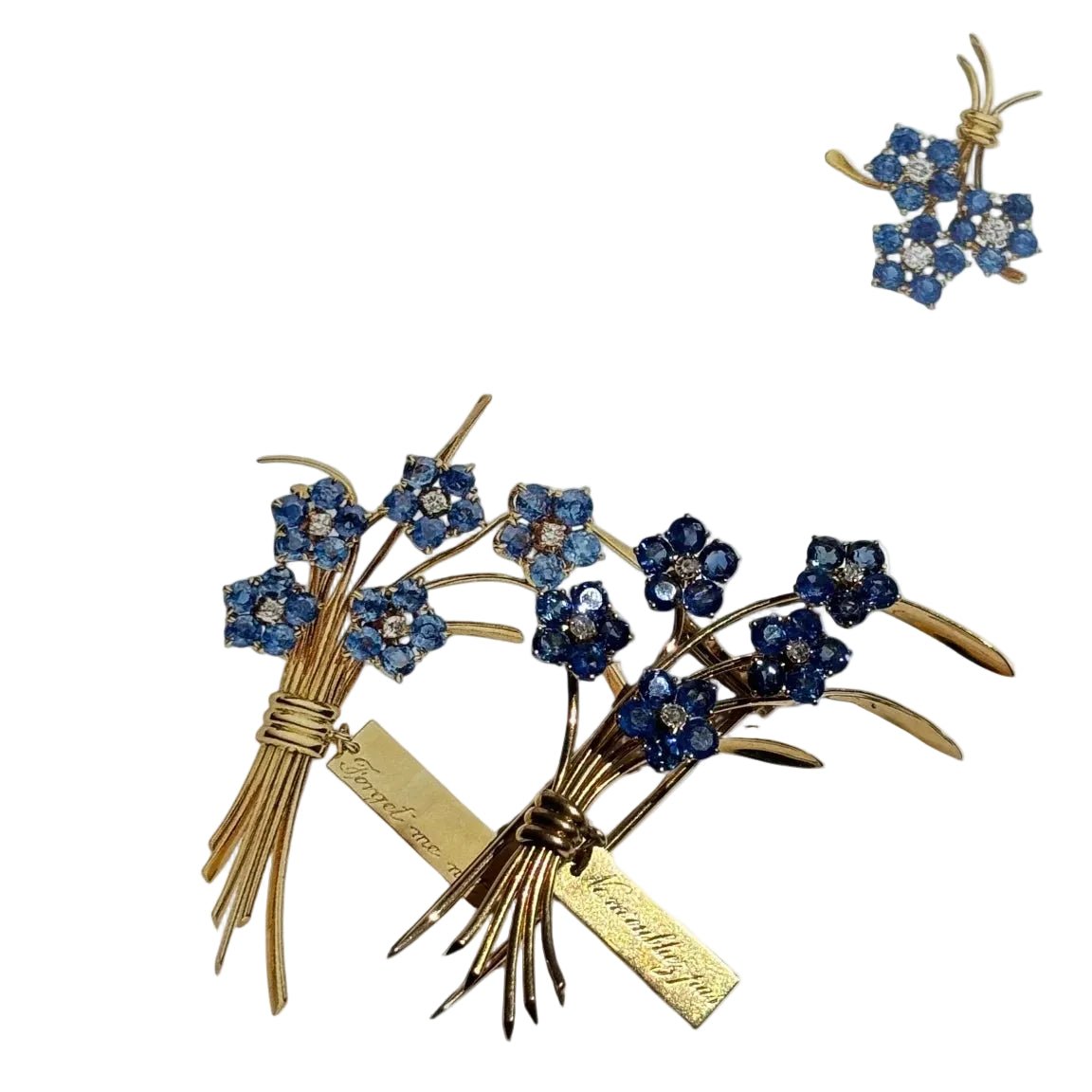Broche Clip VAN CLEEF & ARPELS "Ne m'oubliez pas" en or jaune, saphirs et diamants - Castafiore