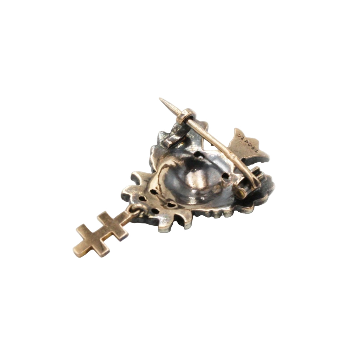 Broche CROIX Lorraine en or rose et argent avec diamants - Castafiore