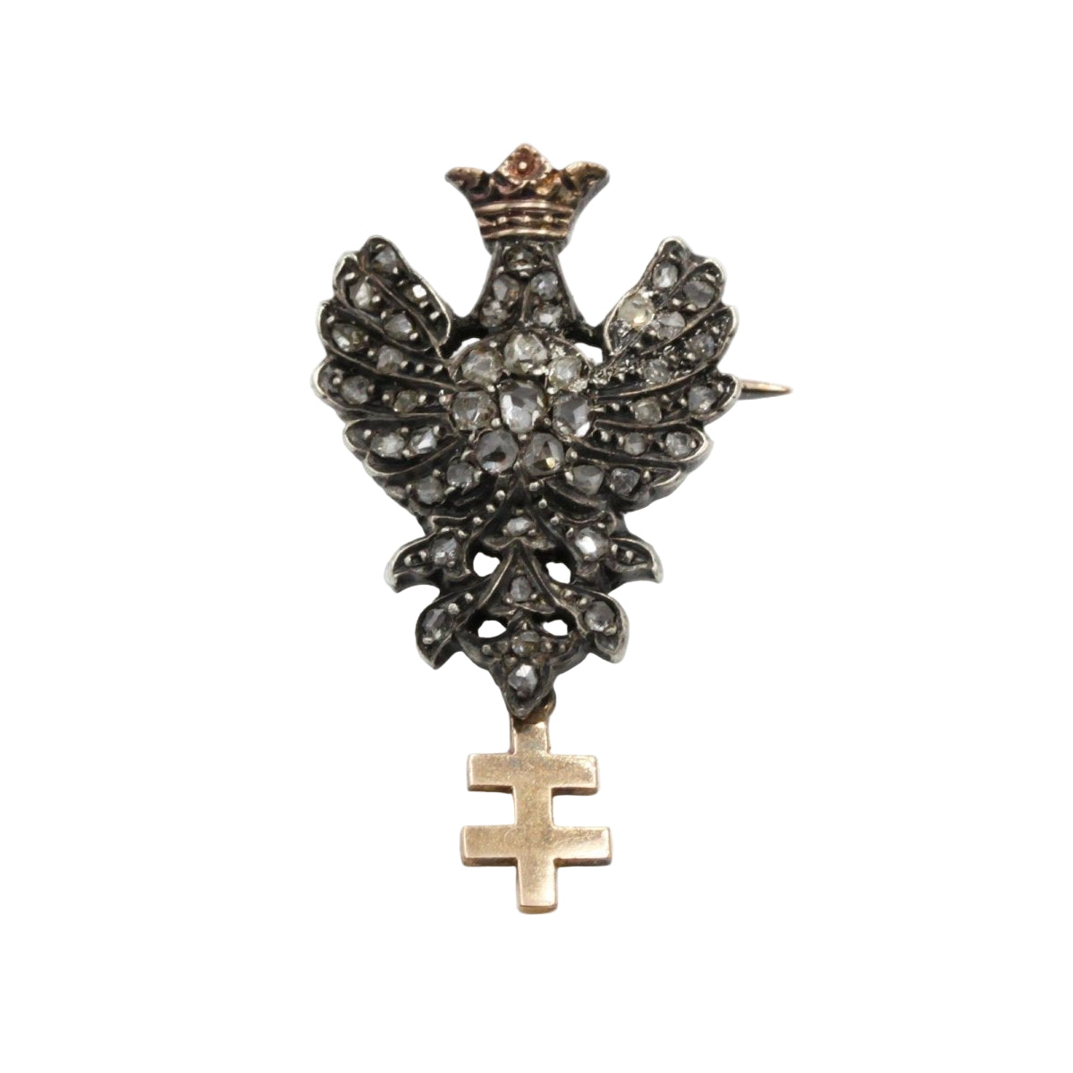 Broche CROIX Lorraine en or rose et argent avec diamants - Castafiore