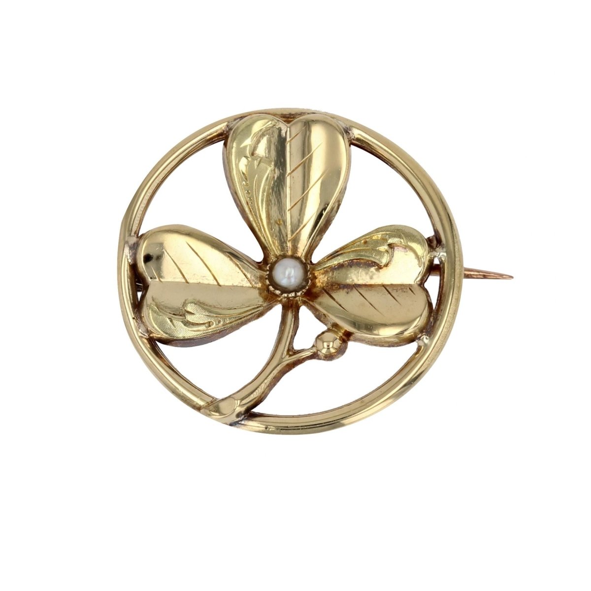 Broche de col or jaune trèfle perle - Castafiore