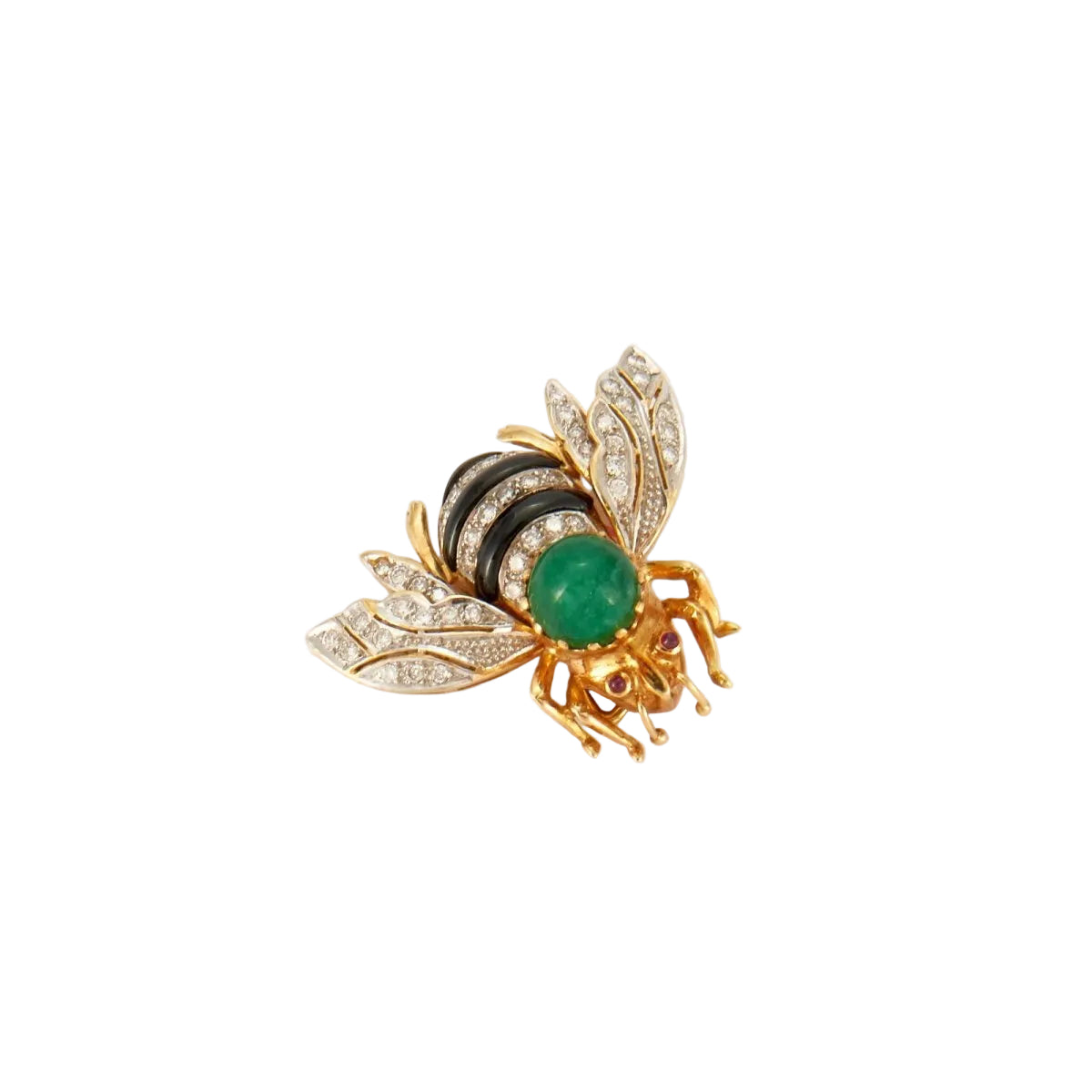 BROCHE de Oro 18 kts CONTEMPORÁNEO SIGLO XX con DIAMANTES, RUBÍ Y ESMERALDA - Castafiore