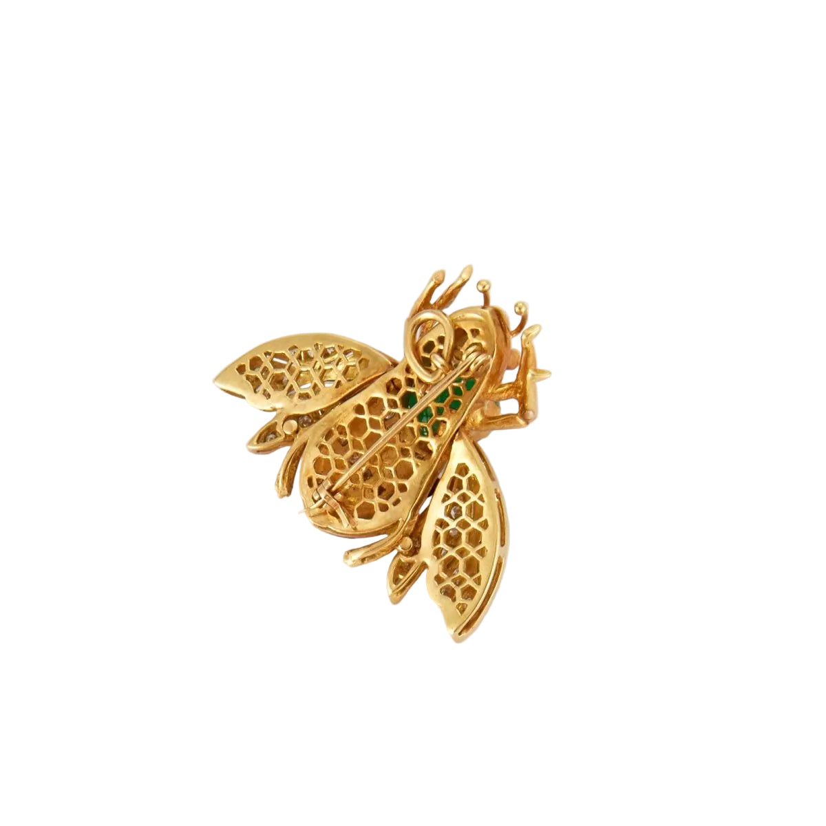 BROCHE de Oro 18 kts CONTEMPORÁNEO SIGLO XX con DIAMANTES, RUBÍ Y ESMERALDA - Castafiore