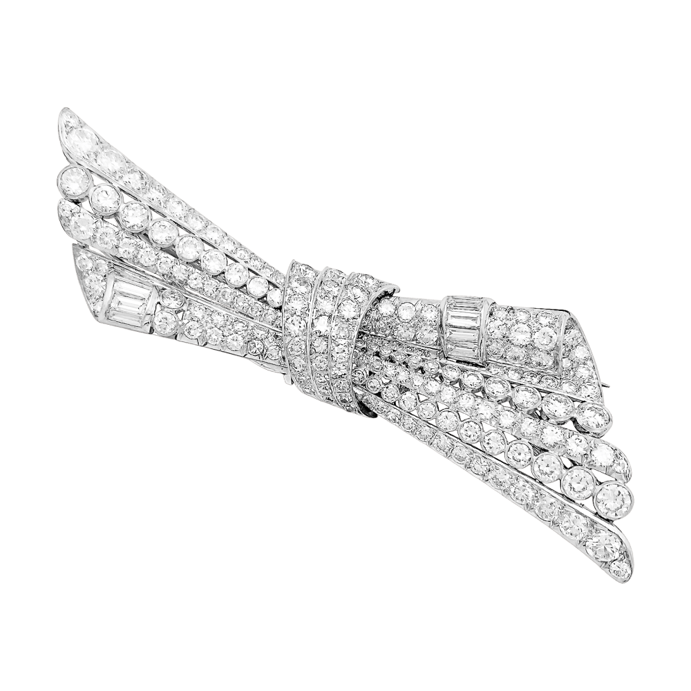 Broche Double-Clip en or blanc, platine et diamants - Castafiore