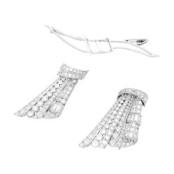 Broche Double-Clip en or blanc, platine et diamants - Castafiore