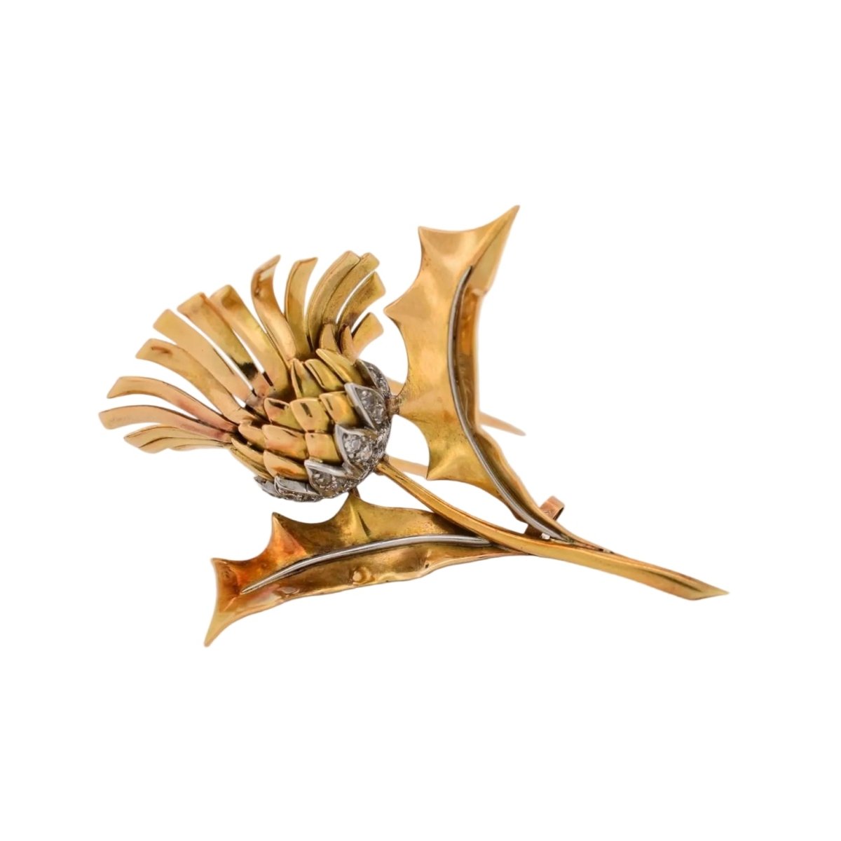 Broche Double Épingle BOUCHERON "Fleur de chardon" en or jaune, or blanc et diamants - Castafiore