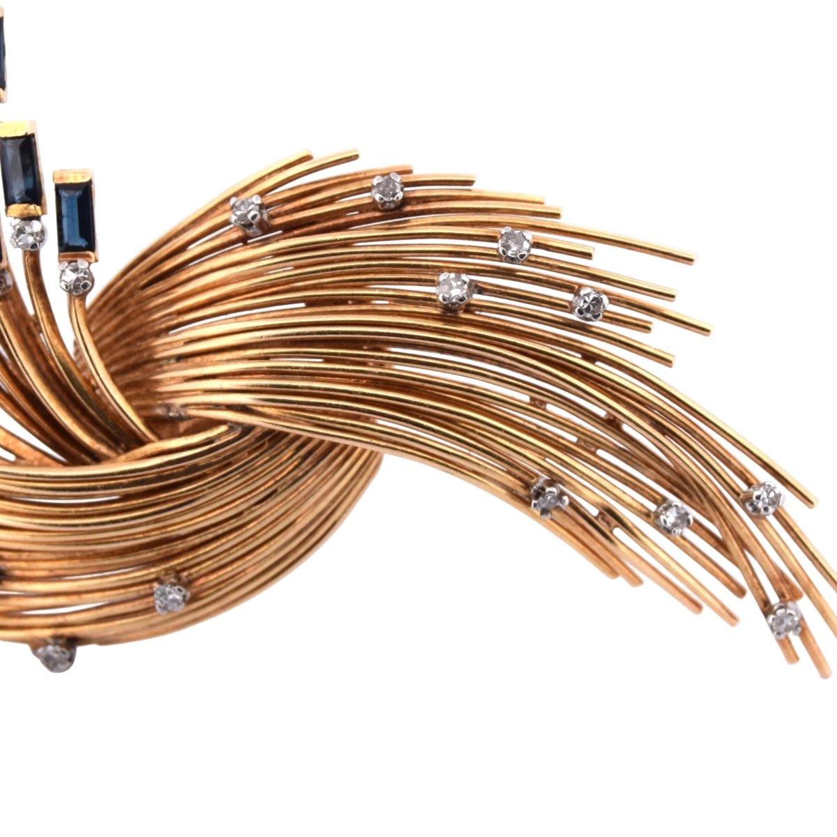 Broche Double Épingle en or jaune, saphirs et diamants - Castafiore