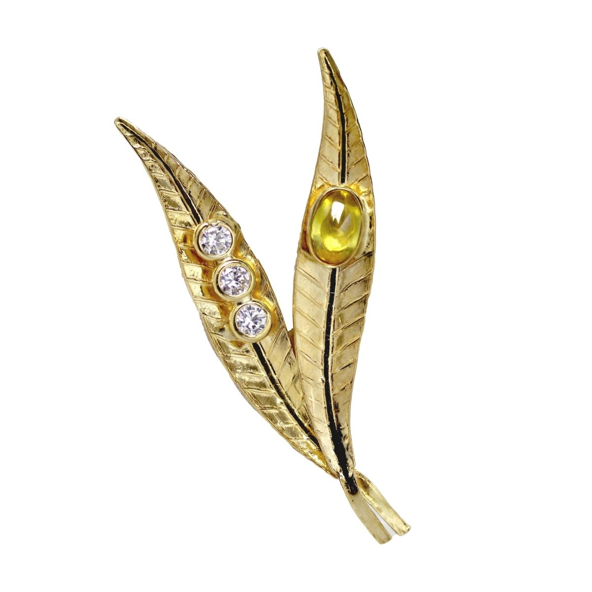 Broche double feuille en or - Castafiore